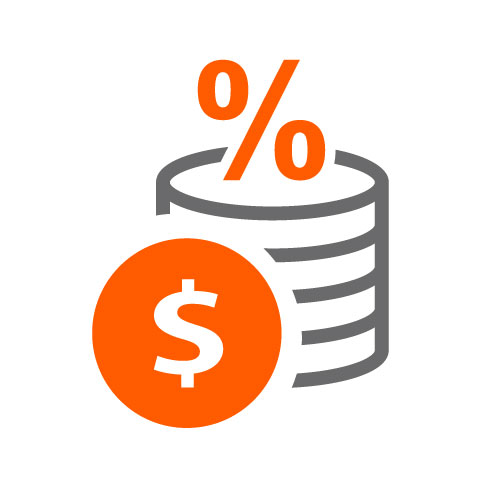 An icon featuring a dollar sign and percent sign